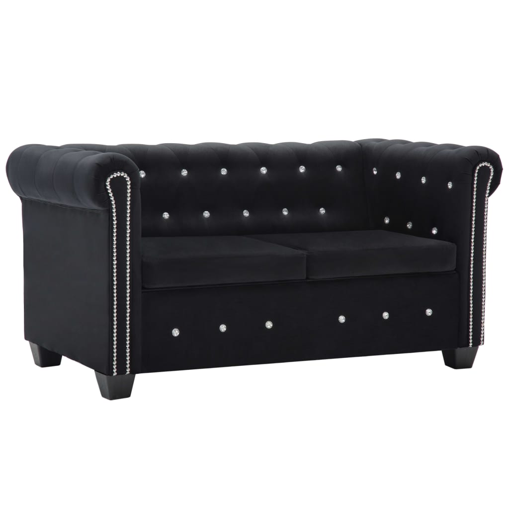 Καναπές Διθέσιος Chesterfield Μαύρος 146 x 75 x 72 εκ. Βελούδο - Pakobazaar
