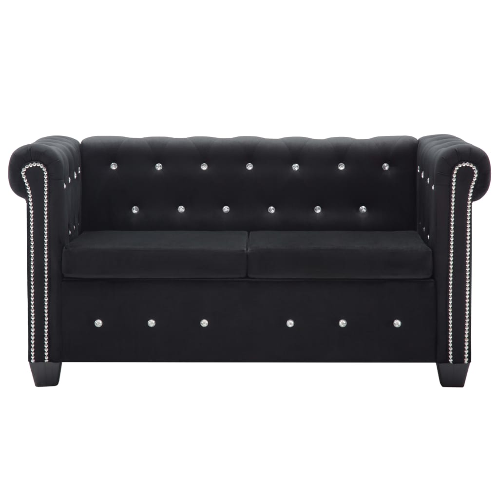 Καναπές Διθέσιος Chesterfield Μαύρος 146 x 75 x 72 εκ. Βελούδο - Pakobazaar