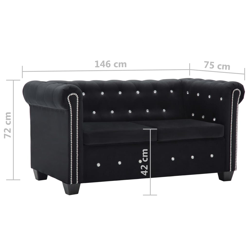 Καναπές Διθέσιος Chesterfield Μαύρος 146 x 75 x 72 εκ. Βελούδο - Pakobazaar