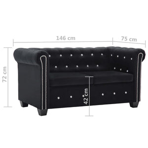 Καναπές Διθέσιος Chesterfield Μαύρος 146 x 75 x 72 εκ. Βελούδο - Pakobazaar