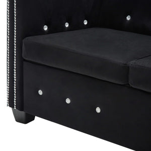Καναπές Διθέσιος Chesterfield Μαύρος 146 x 75 x 72 εκ. Βελούδο - Pakobazaar