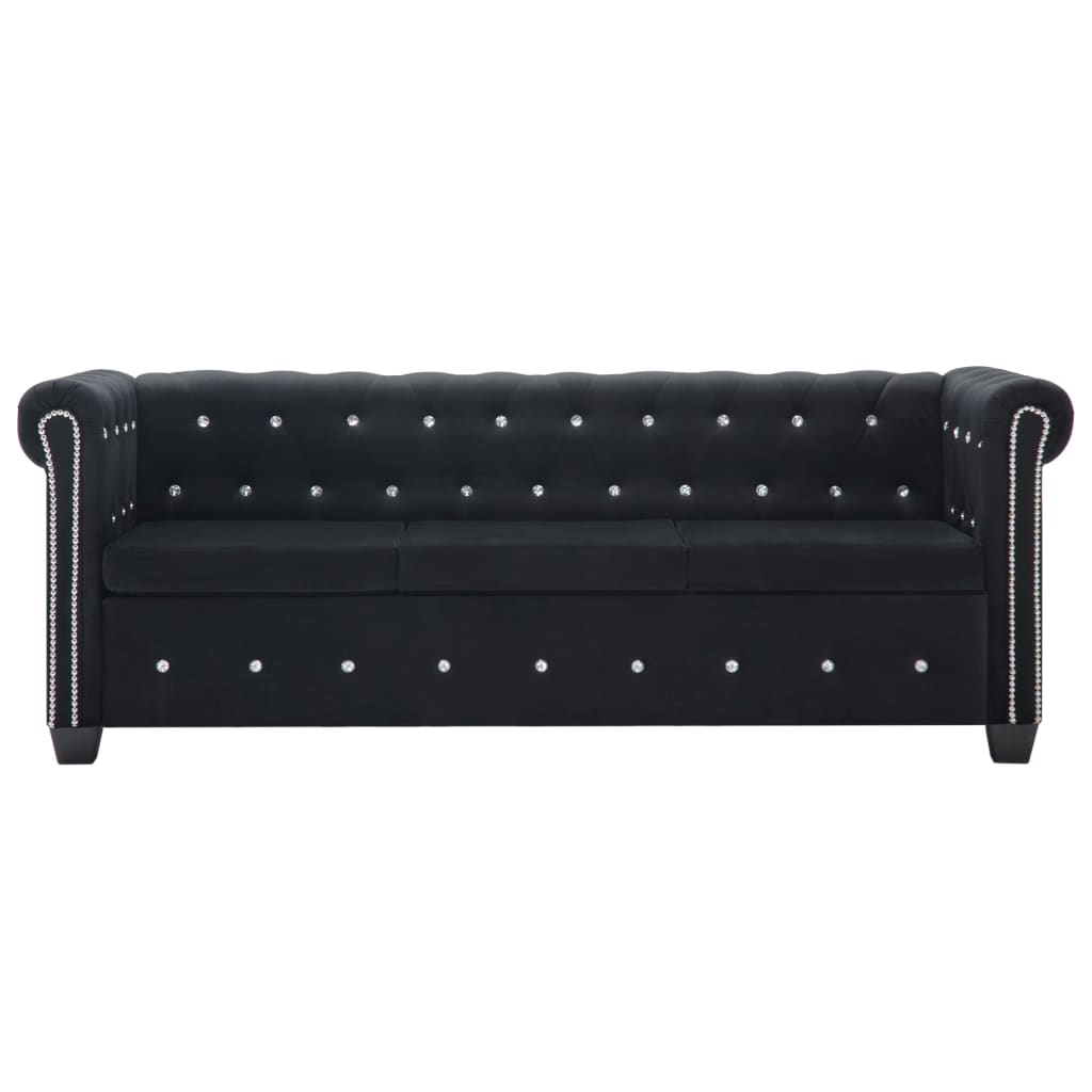 Καναπές Τριθέσιος Chesterfield Μαύρος 199 x 75 x 72 εκ. Βελούδο - Pakobazaar