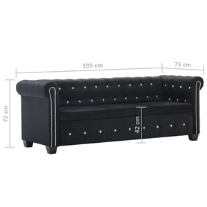 Καναπές Τριθέσιος Chesterfield Μαύρος 199 x 75 x 72 εκ. Βελούδο - Pakobazaar