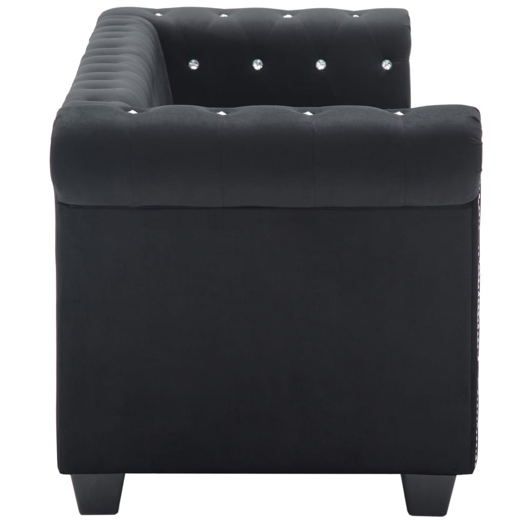Καναπές Τριθέσιος Chesterfield Μαύρος 199 x 75 x 72 εκ. Βελούδο - Pakobazaar