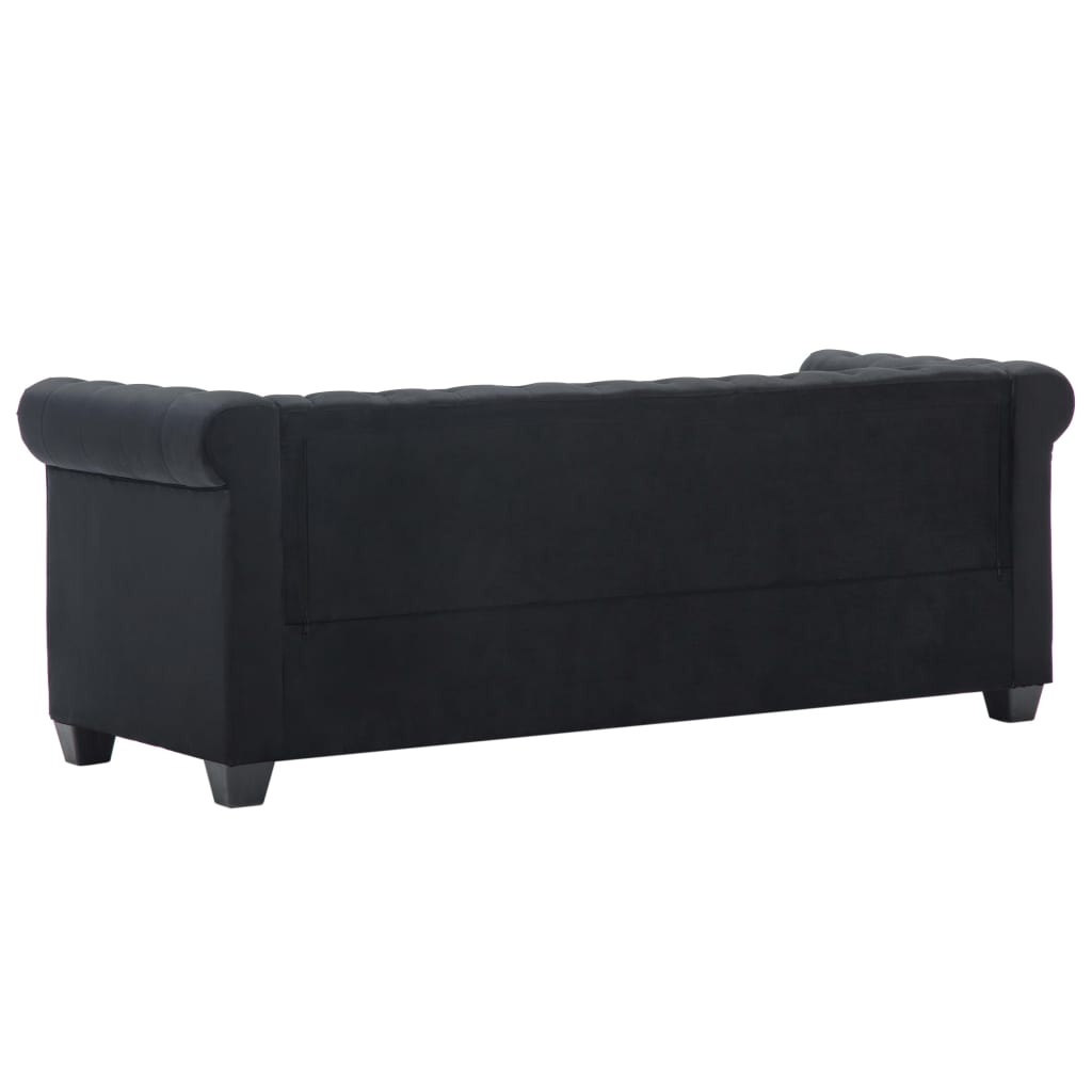 Καναπές Τριθέσιος Chesterfield Μαύρος 199 x 75 x 72 εκ. Βελούδο - Pakobazaar