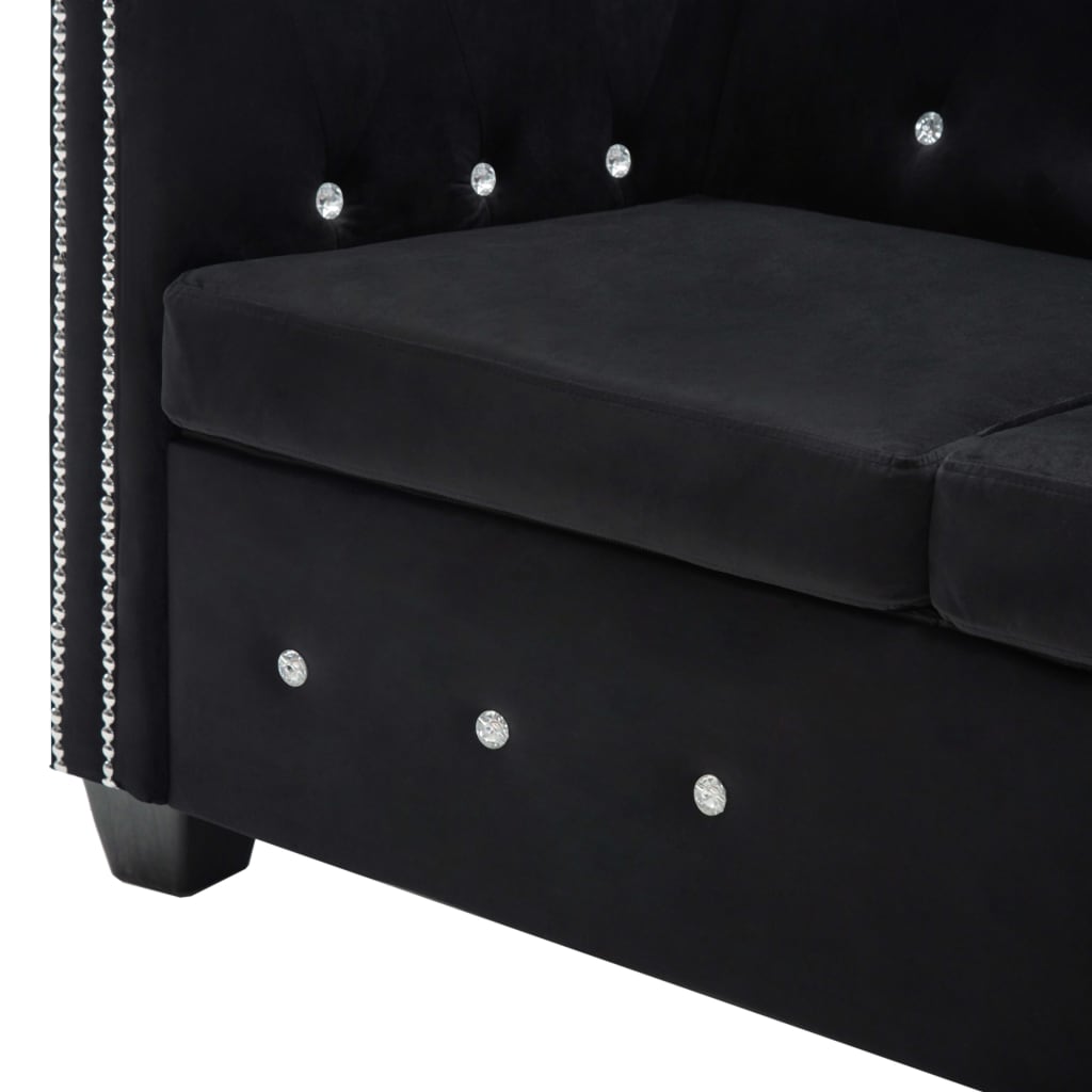 Καναπές Τριθέσιος Chesterfield Μαύρος 199 x 75 x 72 εκ. Βελούδο - Pakobazaar