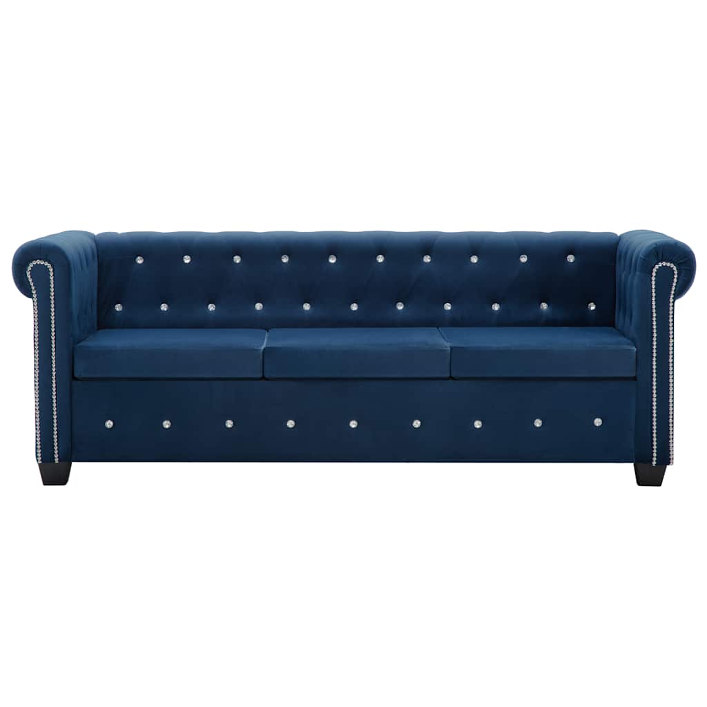 Καναπές Τριθέσιος Chesterfield Μπλε 199 x 75 x 72 εκ. Βελούδο - Pakobazaar