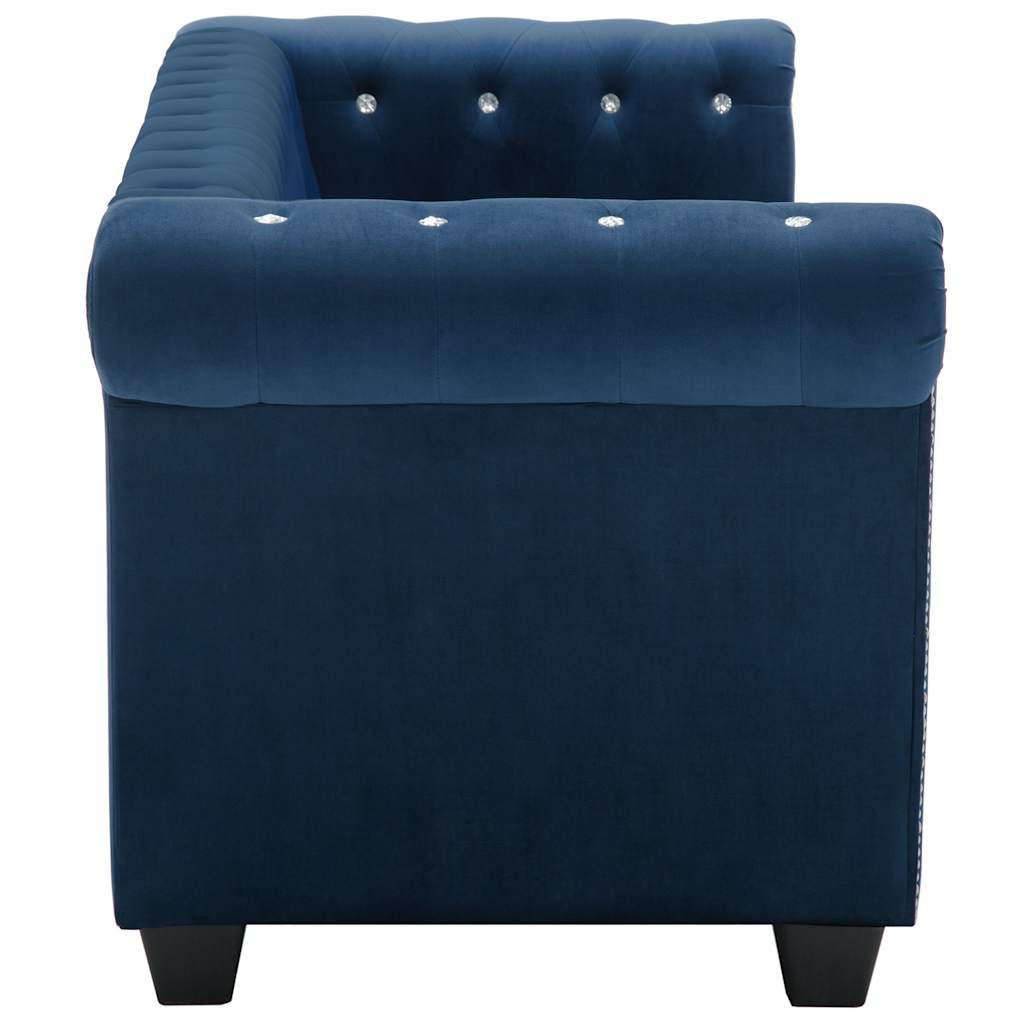 Καναπές Τριθέσιος Chesterfield Μπλε 199 x 75 x 72 εκ. Βελούδο - Pakobazaar