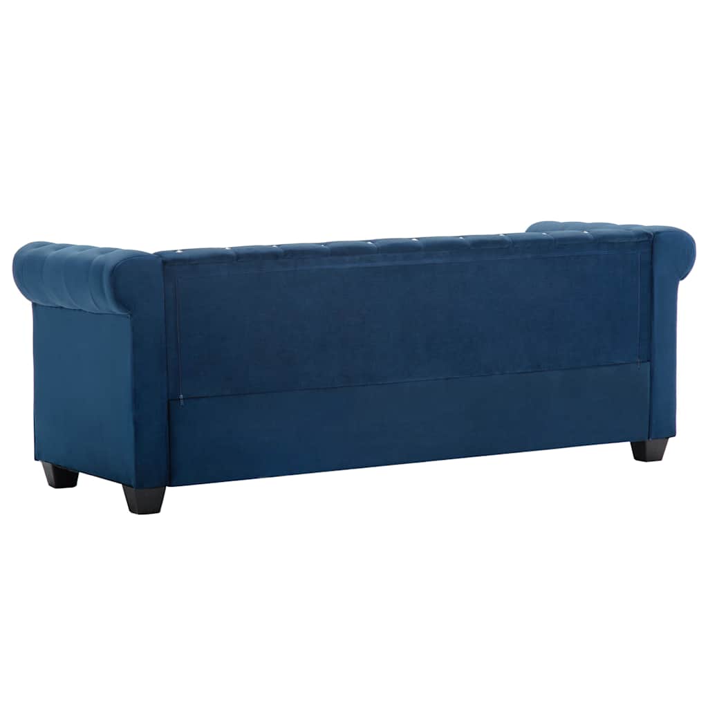 Καναπές Τριθέσιος Chesterfield Μπλε 199 x 75 x 72 εκ. Βελούδο - Pakobazaar