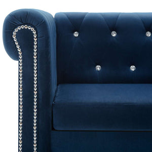 Καναπές Τριθέσιος Chesterfield Μπλε 199 x 75 x 72 εκ. Βελούδο - Pakobazaar
