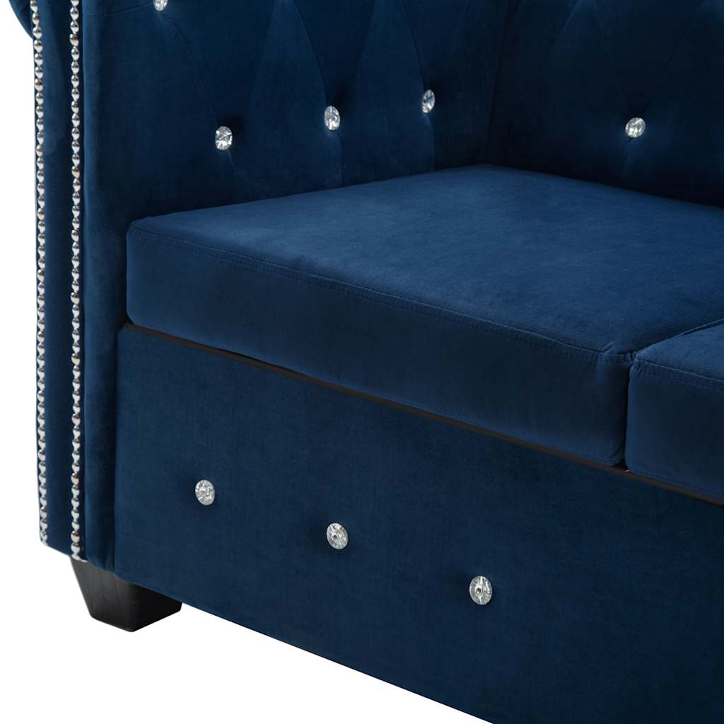 Καναπές Τριθέσιος Chesterfield Μπλε 199 x 75 x 72 εκ. Βελούδο - Pakobazaar