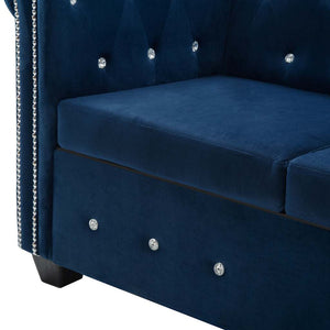 Καναπές Τριθέσιος Chesterfield Μπλε 199 x 75 x 72 εκ. Βελούδο - Pakobazaar