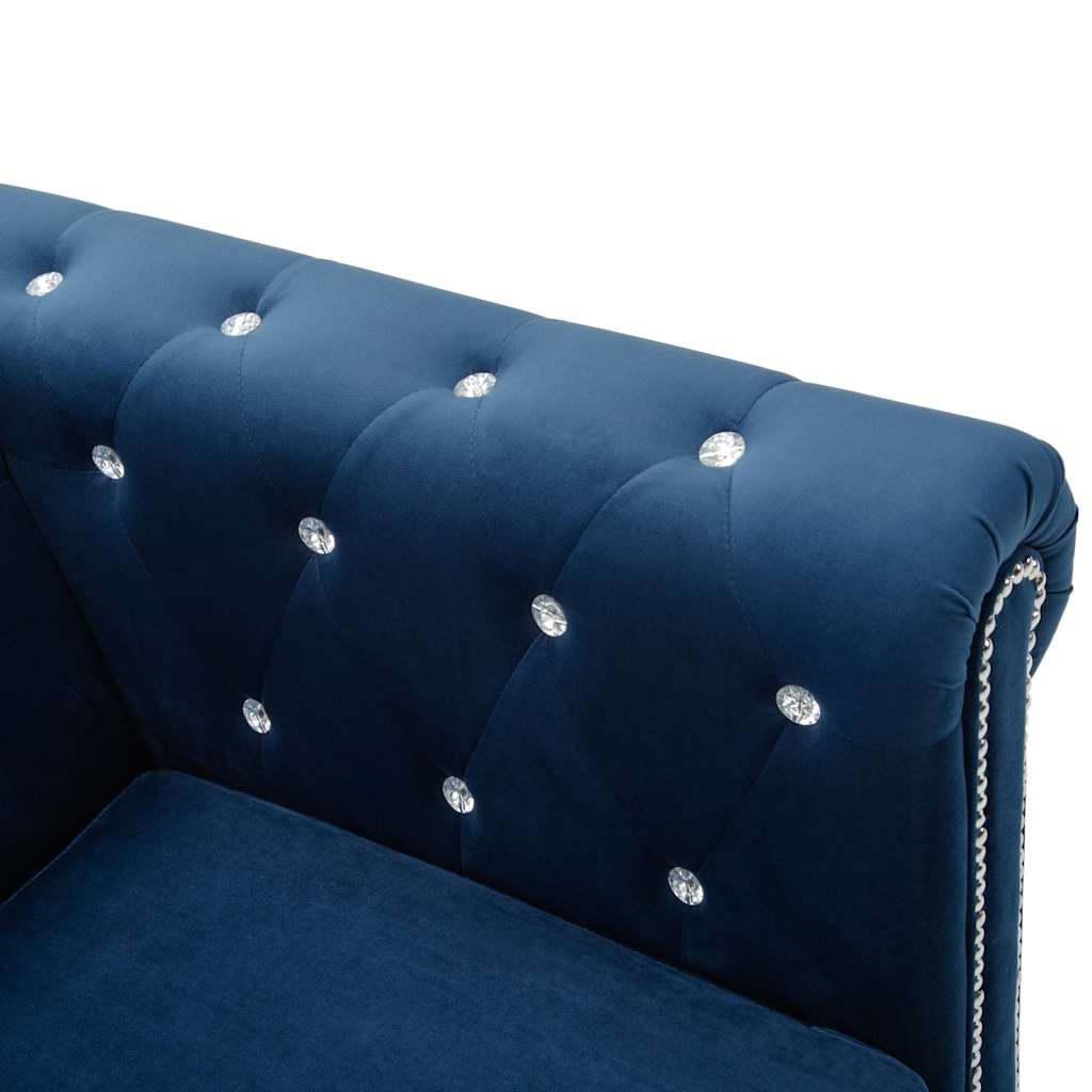 Καναπές Τριθέσιος Chesterfield Μπλε 199 x 75 x 72 εκ. Βελούδο - Pakobazaar