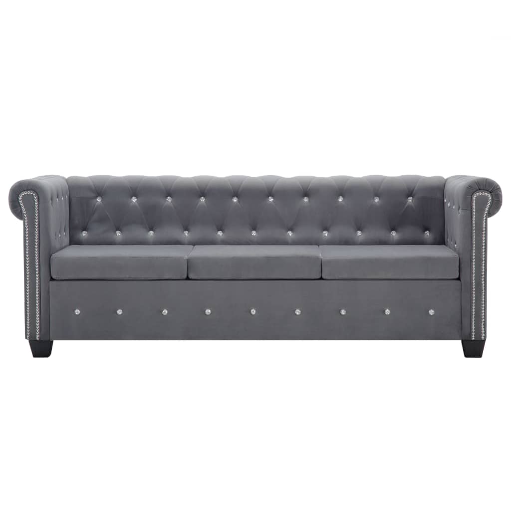 Καναπές Τριθέσιος Chesterfield Γκρι 199 x 75 x 72 εκ. Βελούδο - Pakobazaar