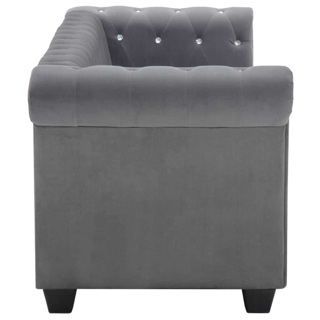 Καναπές Τριθέσιος Chesterfield Γκρι 199 x 75 x 72 εκ. Βελούδο - Pakobazaar