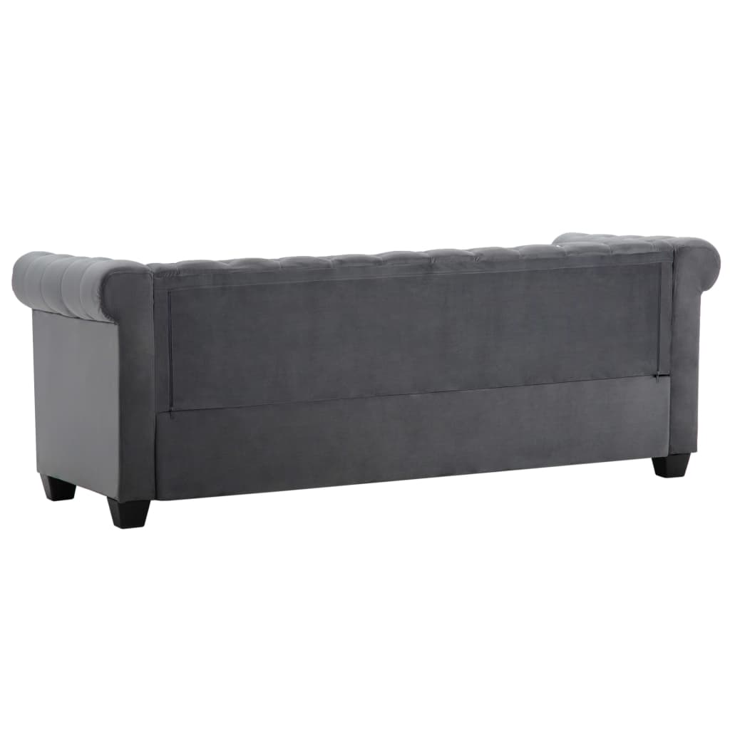 Καναπές Τριθέσιος Chesterfield Γκρι 199 x 75 x 72 εκ. Βελούδο - Pakobazaar
