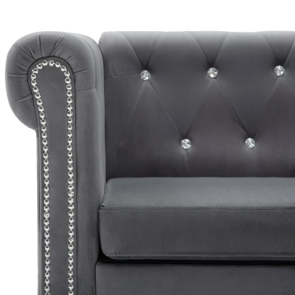 Καναπές Τριθέσιος Chesterfield Γκρι 199 x 75 x 72 εκ. Βελούδο - Pakobazaar