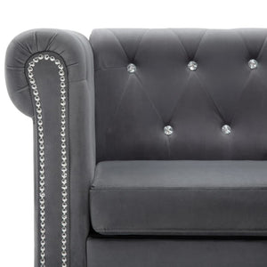 Καναπές Τριθέσιος Chesterfield Γκρι 199 x 75 x 72 εκ. Βελούδο - Pakobazaar