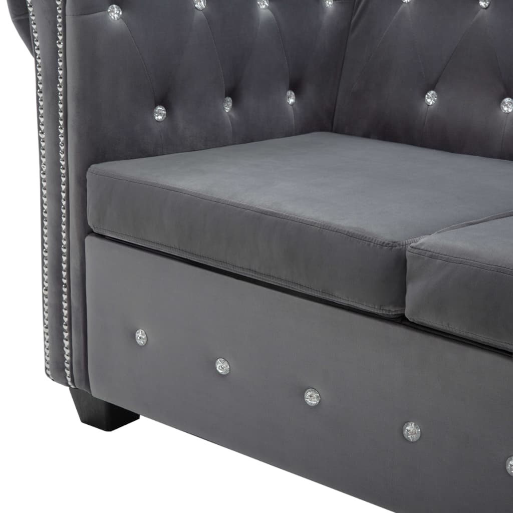 Καναπές Τριθέσιος Chesterfield Γκρι 199 x 75 x 72 εκ. Βελούδο - Pakobazaar