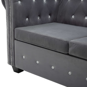 Καναπές Τριθέσιος Chesterfield Γκρι 199 x 75 x 72 εκ. Βελούδο - Pakobazaar