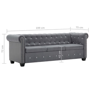 Καναπές Τριθέσιος Chesterfield Γκρι 199 x 75 x 72 εκ. Βελούδο - Pakobazaar