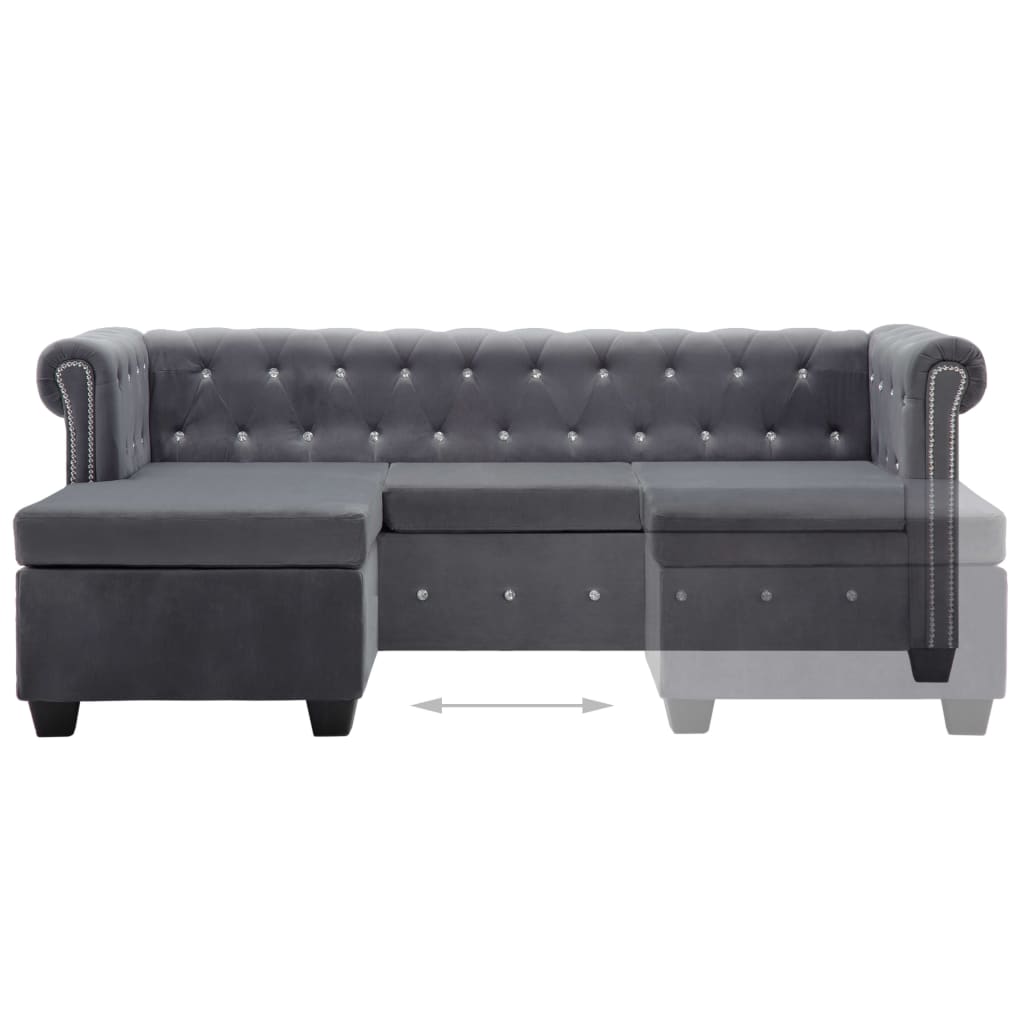 Καναπές Γωνιακός Chesterfield Γκρι 199x142x72 εκ. Βελούδινος - Pakobazaar