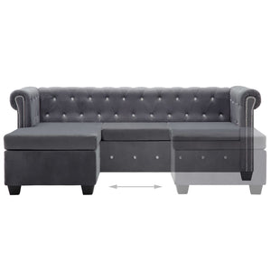 Καναπές Γωνιακός Chesterfield Γκρι 199x142x72 εκ. Βελούδινος - Pakobazaar