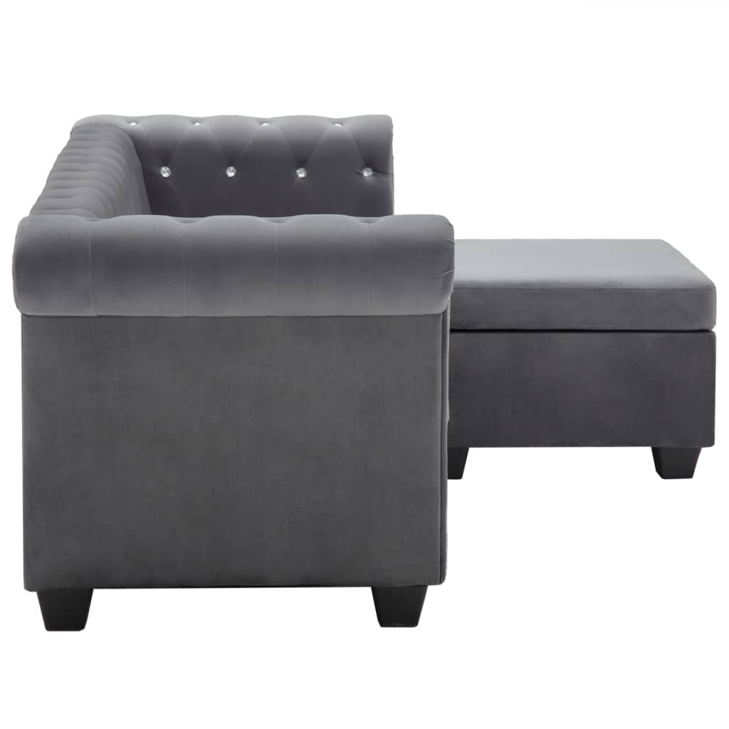 Καναπές Γωνιακός Chesterfield Γκρι 199x142x72 εκ. Βελούδινος - Pakobazaar