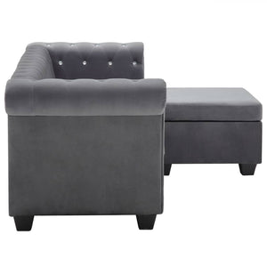 Καναπές Γωνιακός Chesterfield Γκρι 199x142x72 εκ. Βελούδινος - Pakobazaar