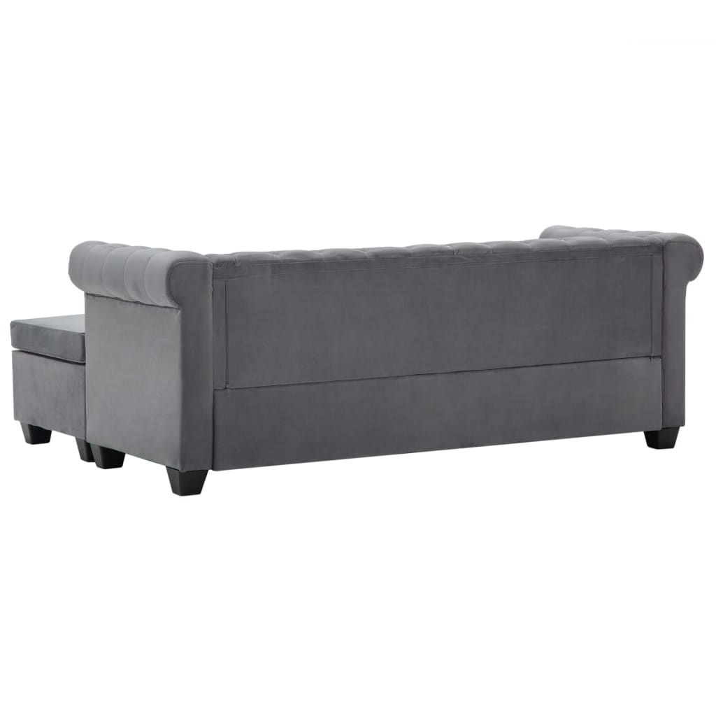 Καναπές Γωνιακός Chesterfield Γκρι 199x142x72 εκ. Βελούδινος - Pakobazaar