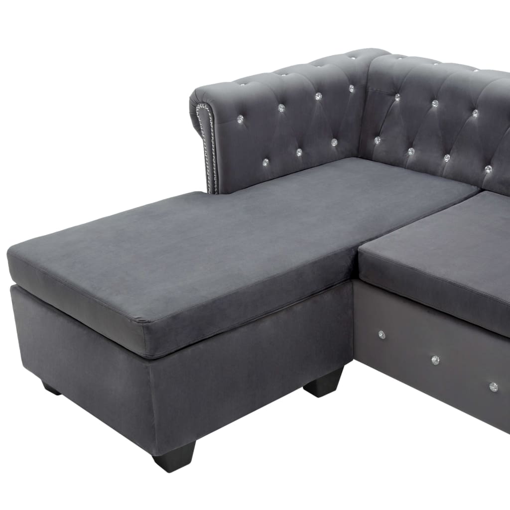 Καναπές Γωνιακός Chesterfield Γκρι 199x142x72 εκ. Βελούδινος - Pakobazaar