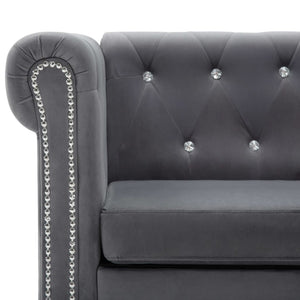 Καναπές Γωνιακός Chesterfield Γκρι 199x142x72 εκ. Βελούδινος - Pakobazaar