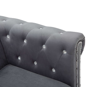 Καναπές Γωνιακός Chesterfield Γκρι 199x142x72 εκ. Βελούδινος - Pakobazaar