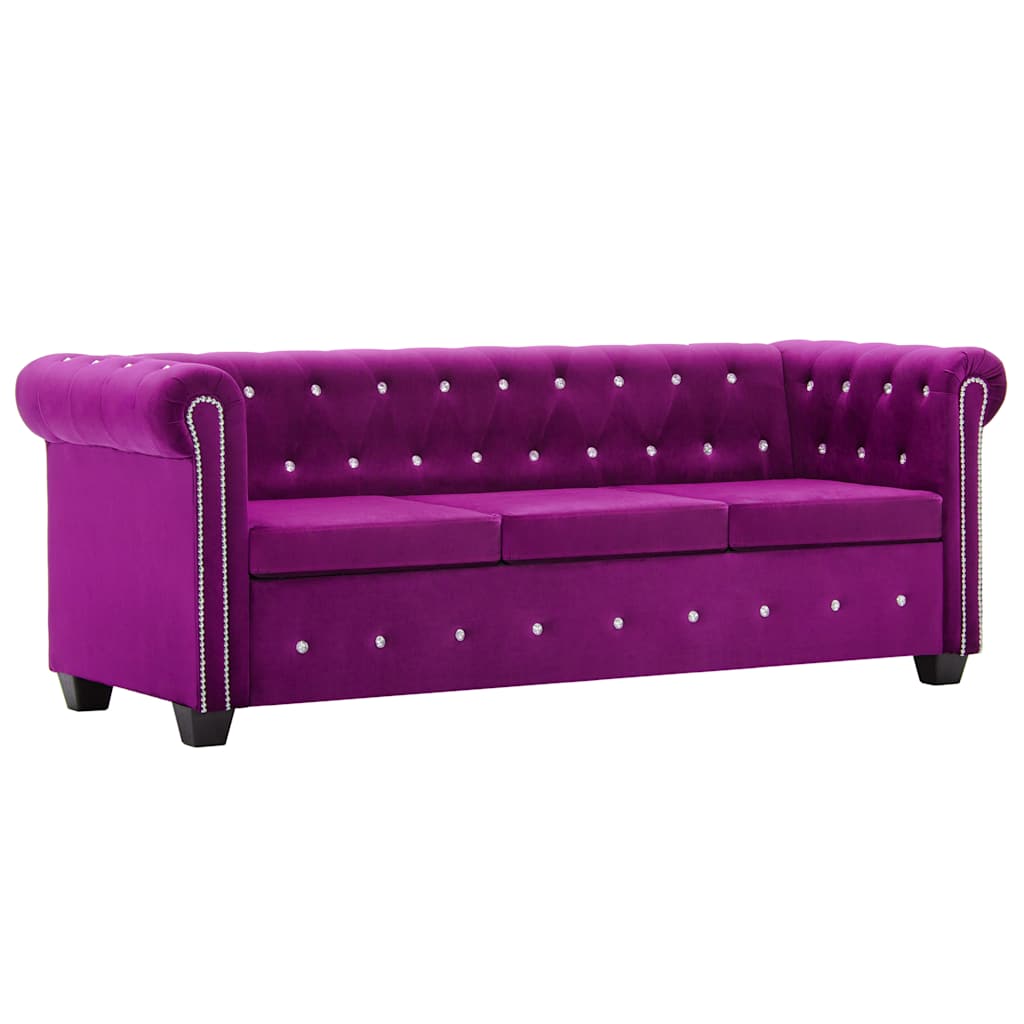 Καναπές Τριθέσιος Chesterfield Μοβ 199 x 75 x 72 εκ. Βελούδο - Pakobazaar
