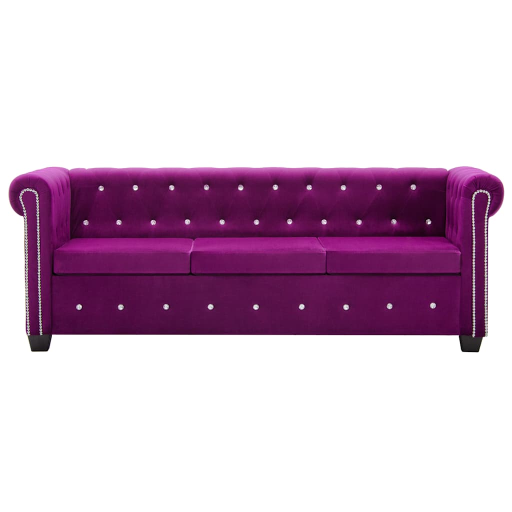 Καναπές Τριθέσιος Chesterfield Μοβ 199 x 75 x 72 εκ. Βελούδο - Pakobazaar