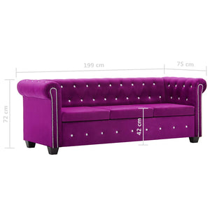 Καναπές Τριθέσιος Chesterfield Μοβ 199 x 75 x 72 εκ. Βελούδο - Pakobazaar