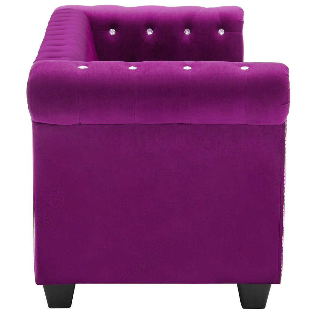 Καναπές Τριθέσιος Chesterfield Μοβ 199 x 75 x 72 εκ. Βελούδο - Pakobazaar
