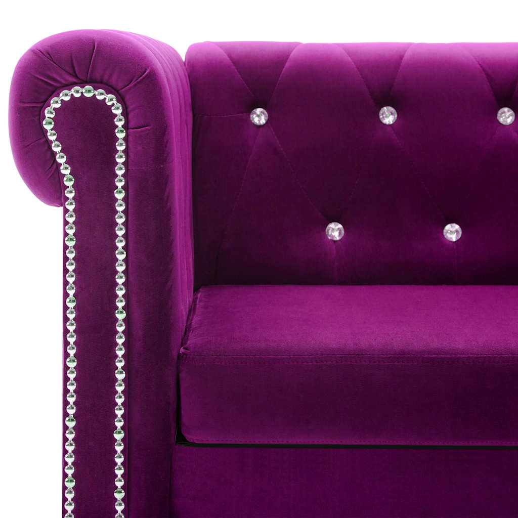 Καναπές Τριθέσιος Chesterfield Μοβ 199 x 75 x 72 εκ. Βελούδο - Pakobazaar