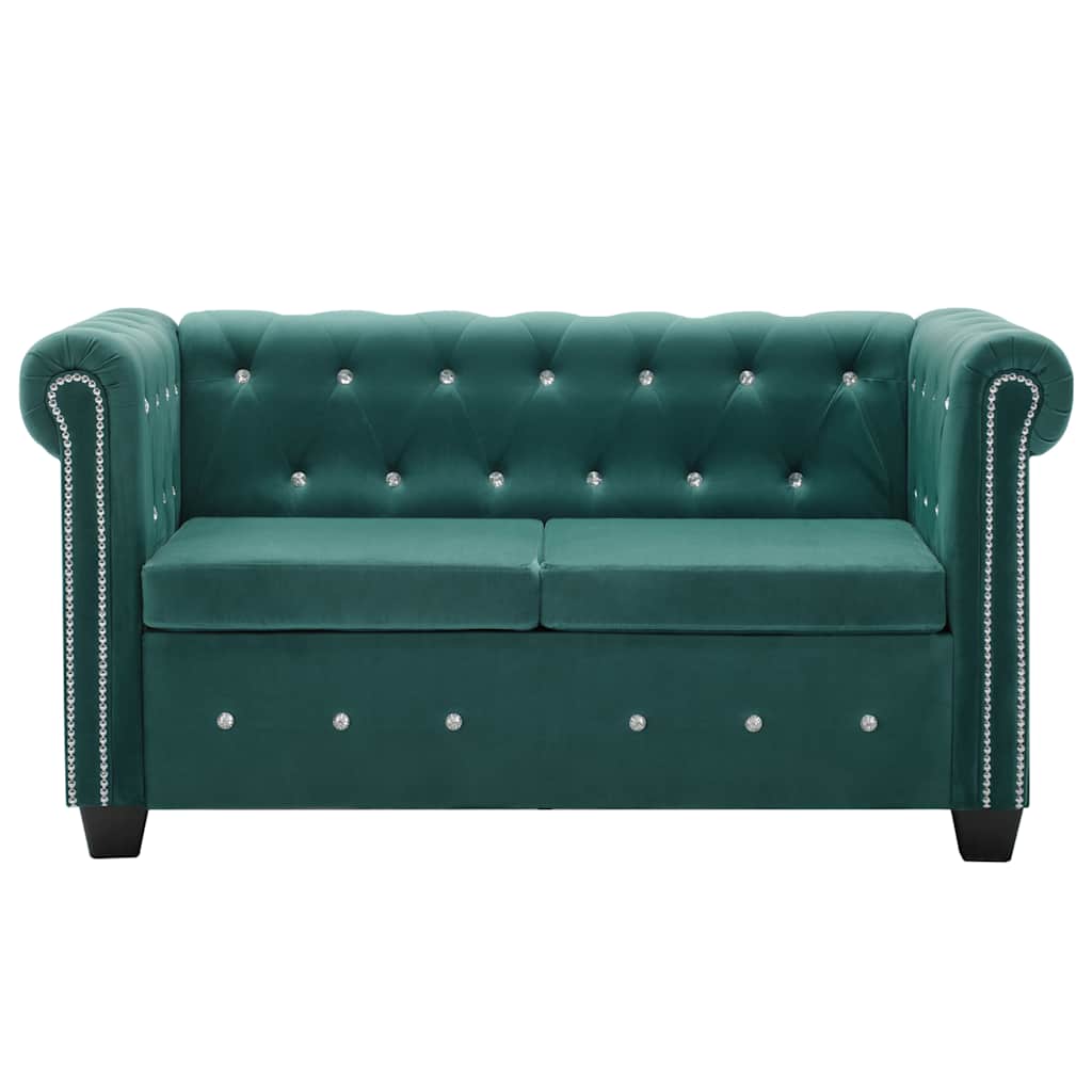 Καναπές Διθέσιος Chesterfield Πράσινος 146x75x72 εκ. Βελούδο - Pakobazaar