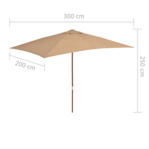 Ομπρέλα Κήπου Χρώμα Taupe 200 x 300 εκ. με Ξύλινο Ιστό - Pakobazaar