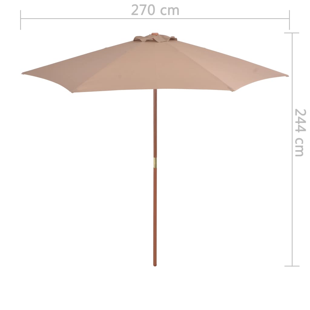 Ομπρέλα Κήπου Χρώμα Taupe 270 εκ. με Ξύλινο Ιστό - Pakobazaar