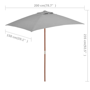 Ομπρέλα Κήπου Ανθρακί 150 x 200 εκ. με Ξύλινο Ιστό