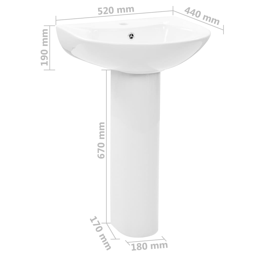Νιπτήρας Επιδαπέδιος με Κολόνα Λευκός 520x440x190 χιλ Κεραμικός - PAKOBAZAAR
