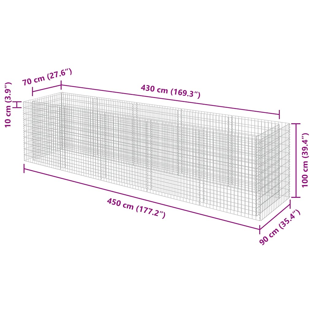 Συρματοκιβώτιο-Γλάστρα Υπερυψωμένη 450x90x100 εκ. Γαλβ. Χάλυβας - PAKOBAZAAR