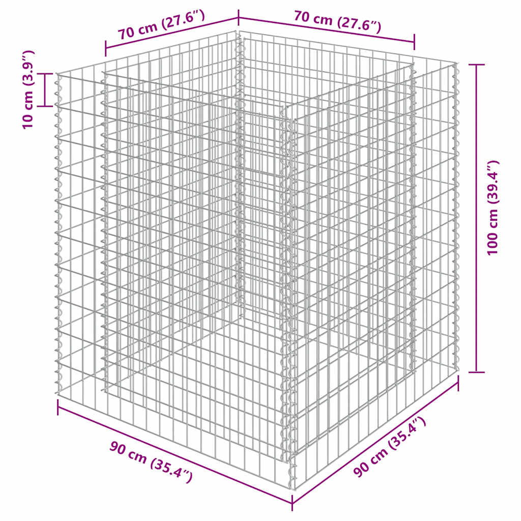 Συρματοκιβώτιο-Γλάστρα Υπερυψωμένη 90x90x100 εκ. Γαλβ. Χάλυβας - PAKOBAZAAR