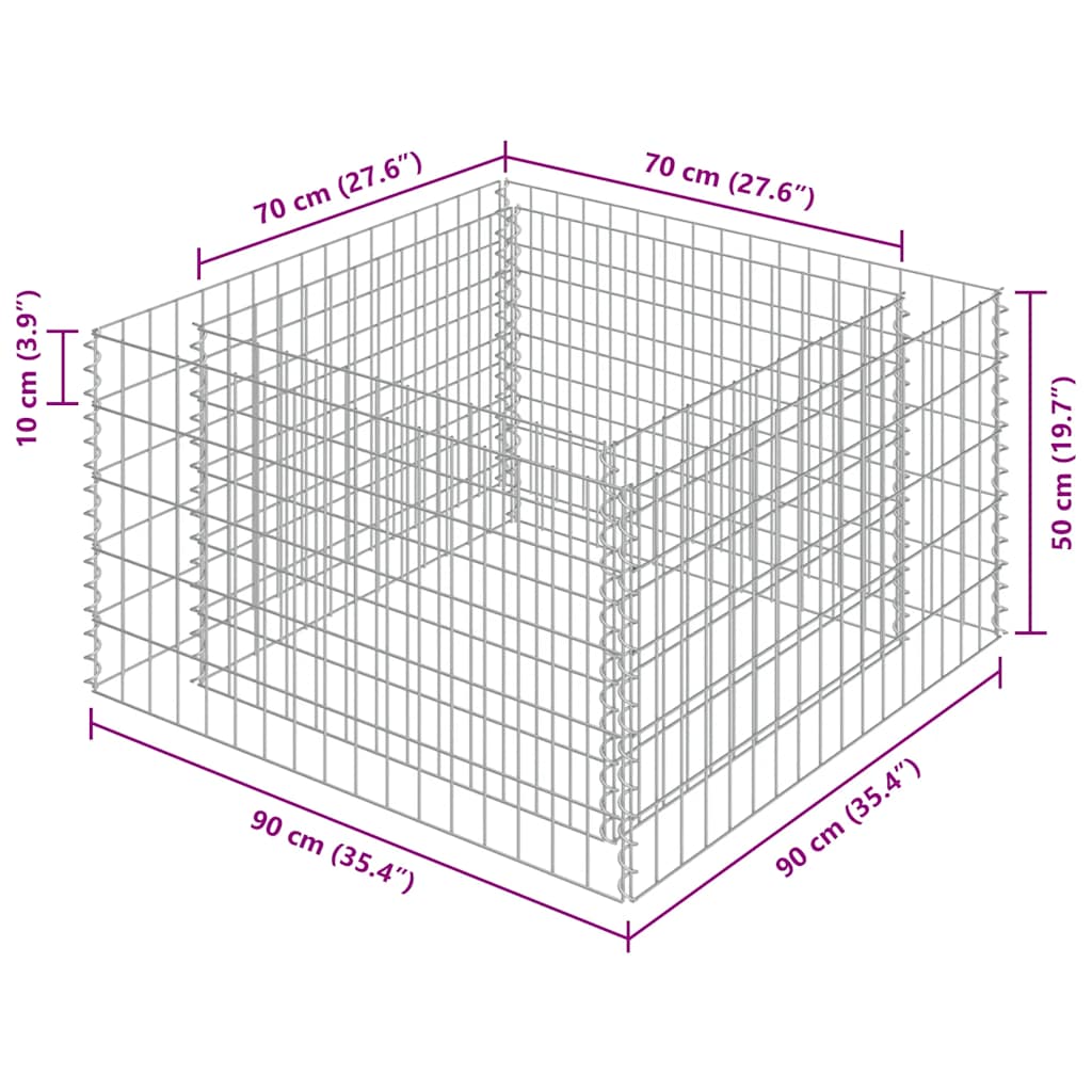 Συρματοκιβώτιο-Γλάστρα Υπερυψωμένη 90x90x50 εκ. Γαλβ. Χάλυβας - PAKOBAZAAR