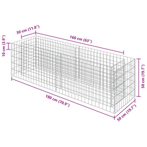 Συρματοκιβώτιο-Γλάστρα Υπερυψωμένη 180x50x50 εκ. Γαλβ. Χάλυβας - PAKOBAZAAR