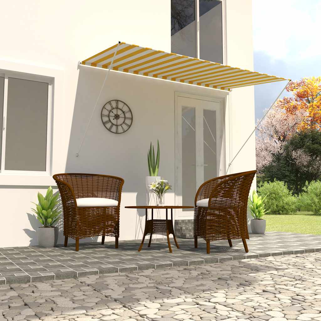Τέντα Συρόμενη Κίτρινο / Λευκό 250 x 150 εκ. - Pakobazaar