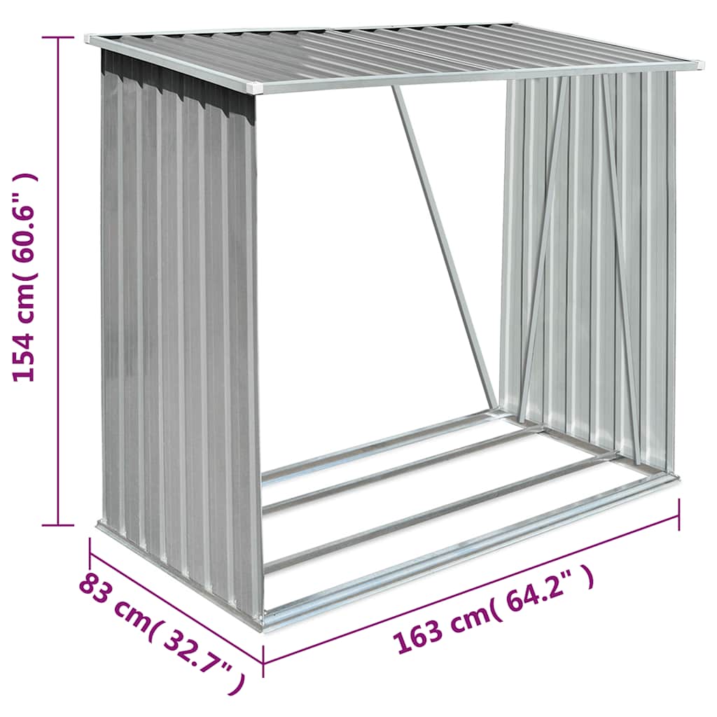 Υπόστεγο Αποθήκευσης Ξύλων Κήπου Γκρι 163x83x154 εκ. Ατσάλι - Pakobazaar