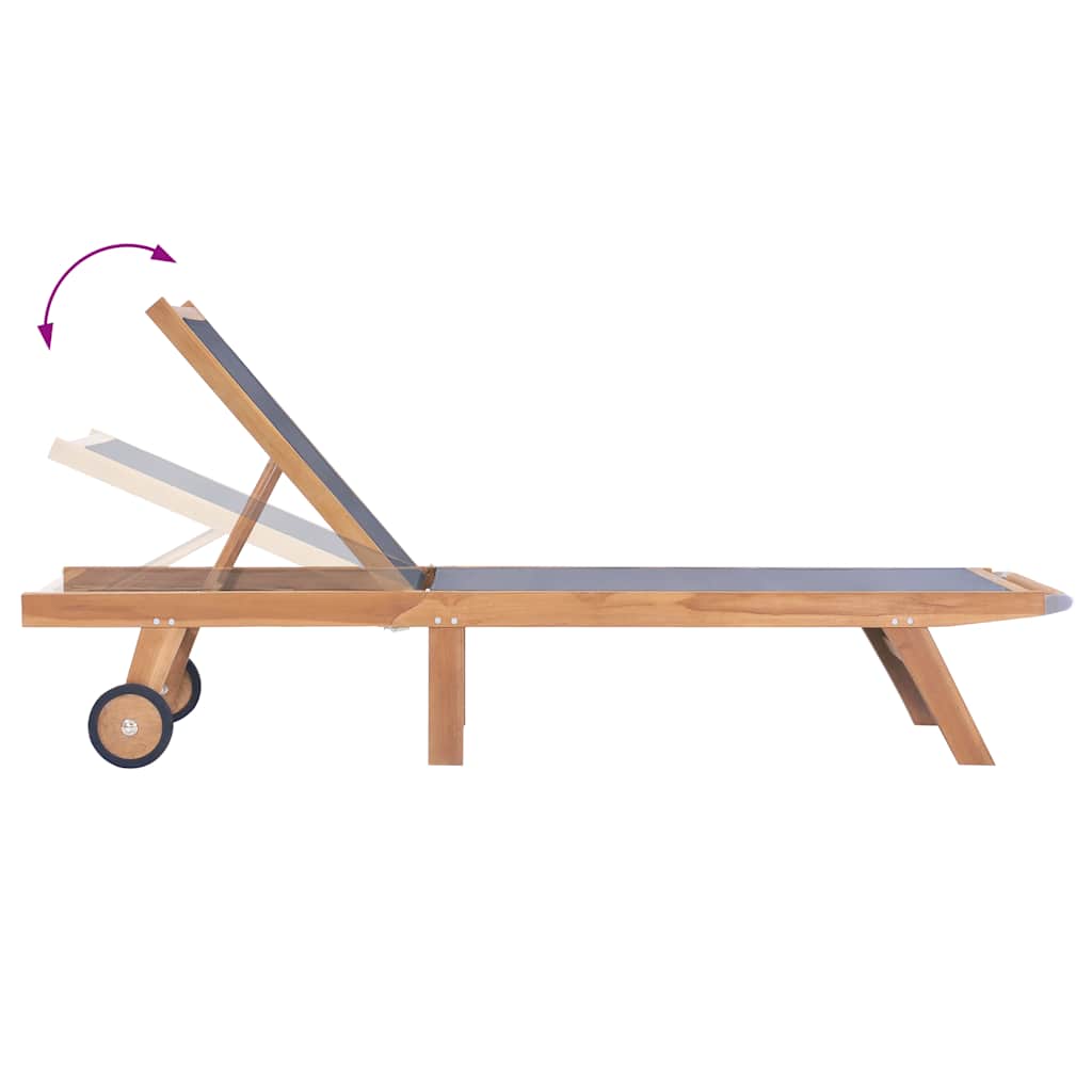 Ξαπλώστρα Πτυσσόμενη από Μασίφ Ξύλο Teak και Textilene με Ρόδες